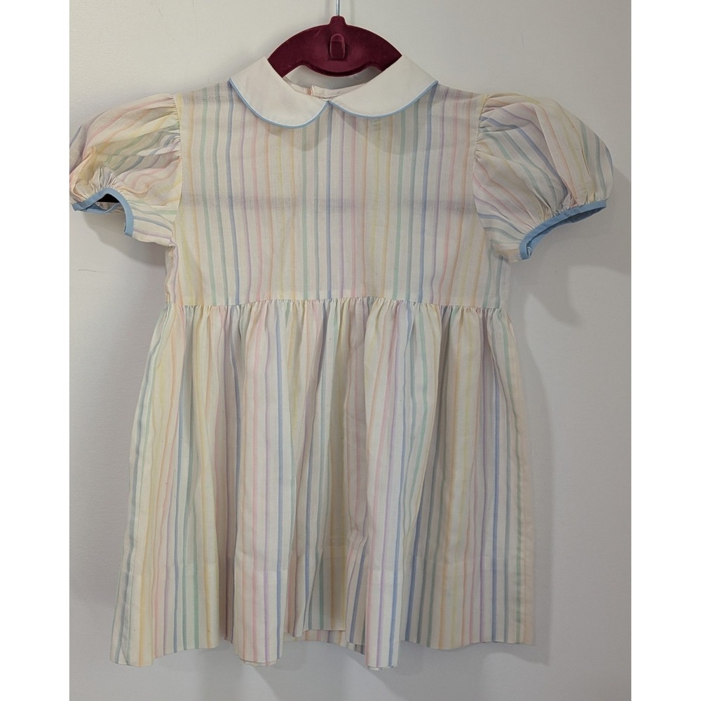 Vintage Nana's Pet JC Penney Pastel Rainbow Stripe Peter Pan Collar Dress 4T